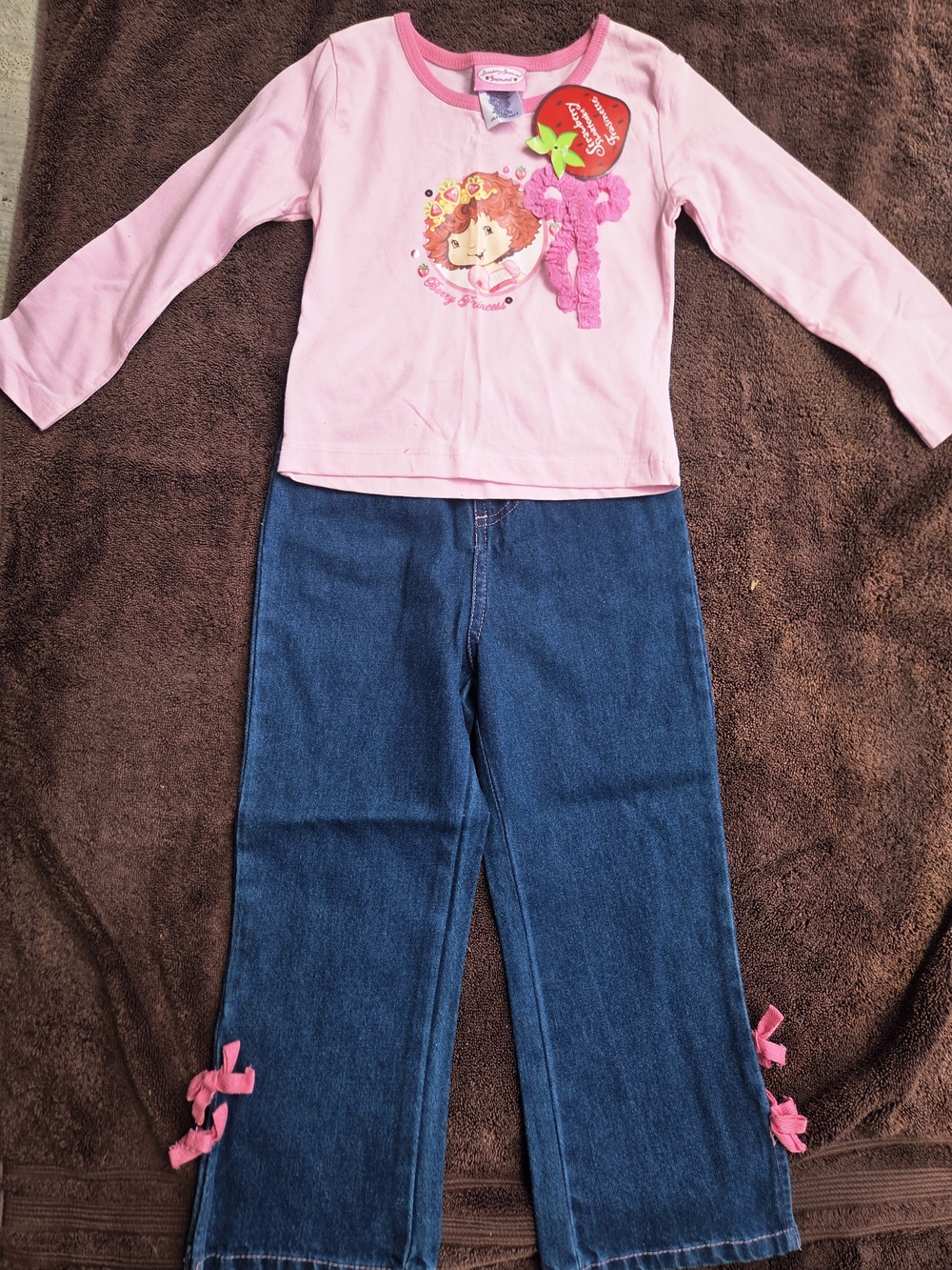 Vintage 2005 Strawberry Shortcake Pink Top & Denim Pants Kids Matching Set